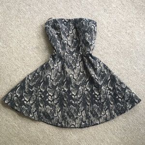Express Strapless Snakeskin Cocktail Flare Dress